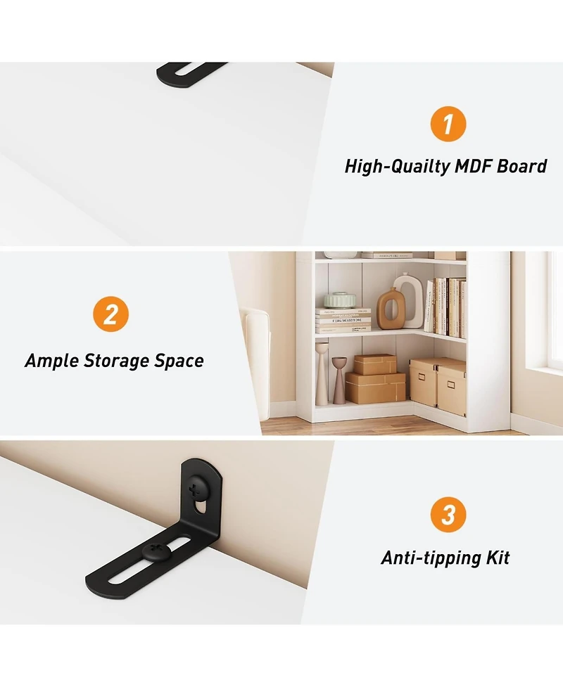 gaomon 5-Tier Farmhouse Corner Bookshelf, 72.8" L Shaped Wood Display Rack, Half Panel, Living Room, Office