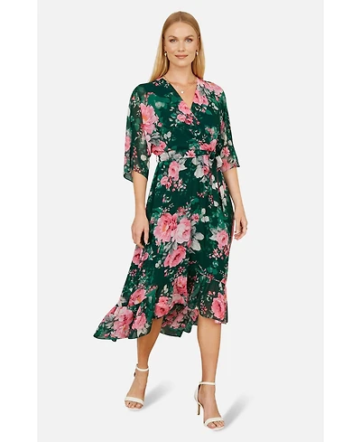 Yumi Women's Midi Dip Hem Wrap Dress
