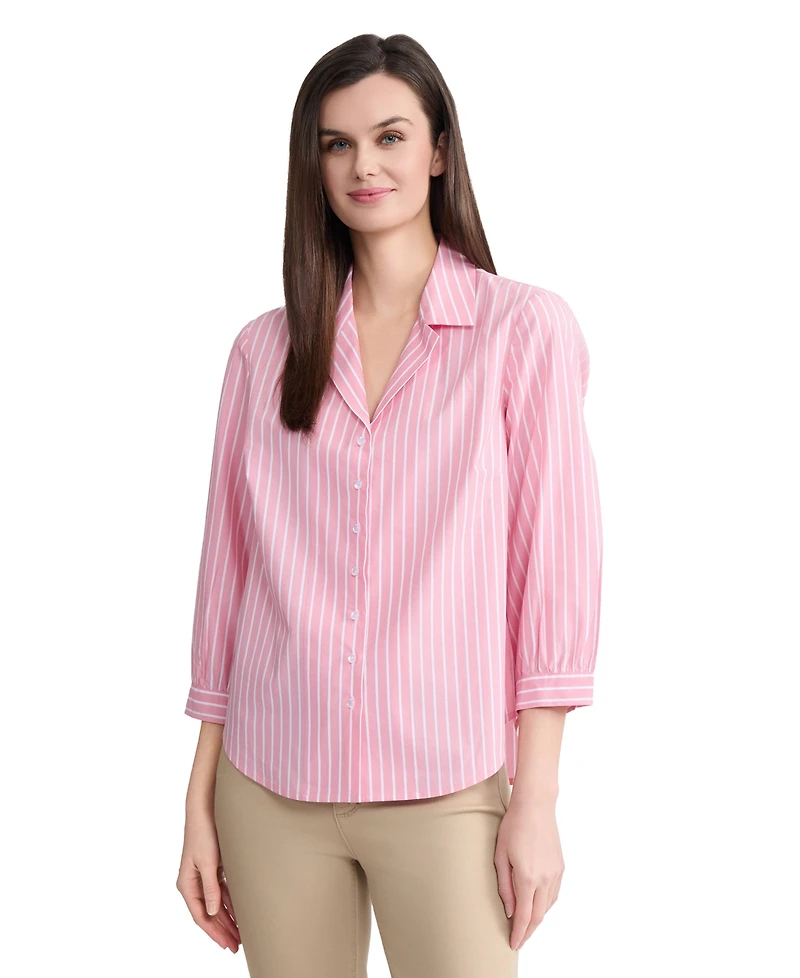 Jones New York Petite Button Front Collared Top