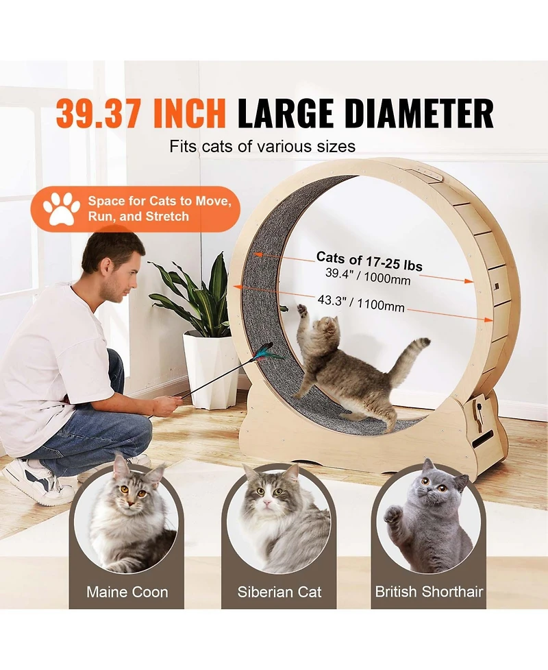 Aostirmotor Cat Exercise Wheel: 43.3" Large Indoor Cat Treadmill in Yellow for Active Cats