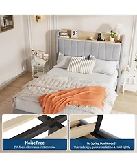 gaomon Upholstered Bed Frame with Storage Headboard, Drawer, Charging Station, Linen Platform