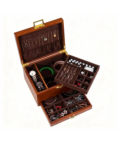 Yigii Solid Wood Jewelry Box with Velvet Lining and Lock