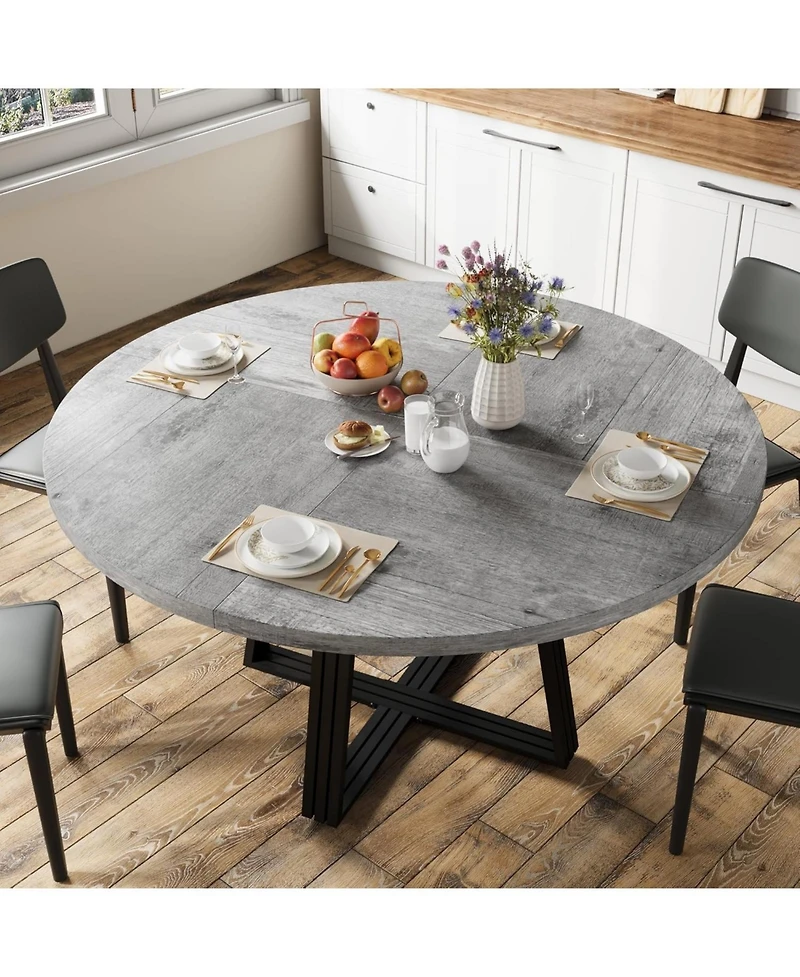 gaomon Round Dining Table for 4-6, 47.2" Farmhouse Kitchen with Storage, Circle Dinner Tables Kitchen, Room, Living Room