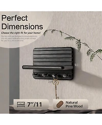 Yigii 7-Inch Pine Wood Key Rack with 4 Hooks & Shelf - Space-Saving Home Decor