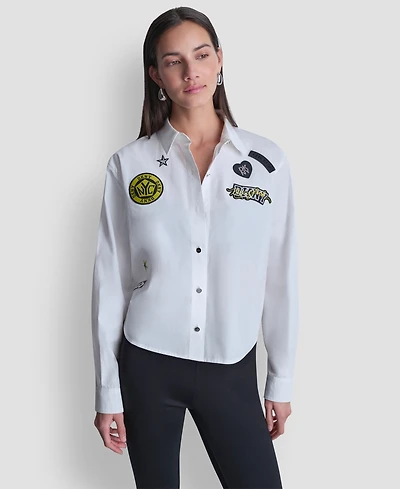 Dkny Women's 1989 Pins and Patches Button-Down Shirt