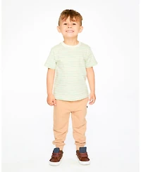 Draft - Deux par Toddler Boys Cotton T-Shirt White Printed Mint Green Lines