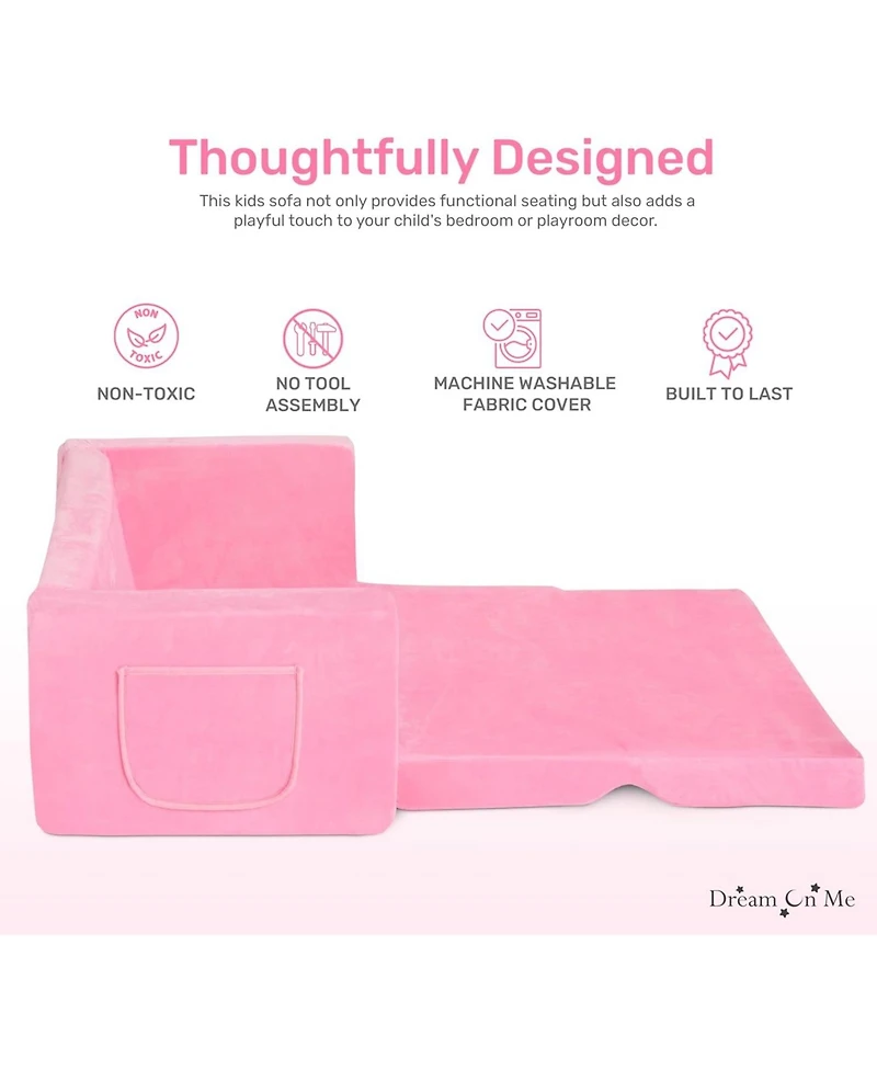 Dream On Me Toddler Nestle Sofa, 2-in-1 Convertible Sofa to Lounger, Low to Floor Design, Machine Washable Fabric Cover