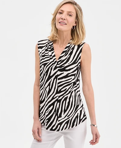 Jm Collection Petite Lush Zebra Printed V-Neck Knit Top, Macy's Exclusive