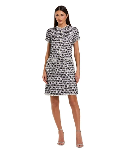 Mac Duggal Women's Cap Sleeve Floral Button Detail Shift Dress