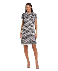 Mac Duggal Women's Cap Sleeve Floral Button Detail Shift Dress