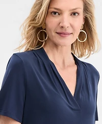 Jm Collection Women's Solid Short-Sleeve V-Neck Knit Top, Macy's Exclusive