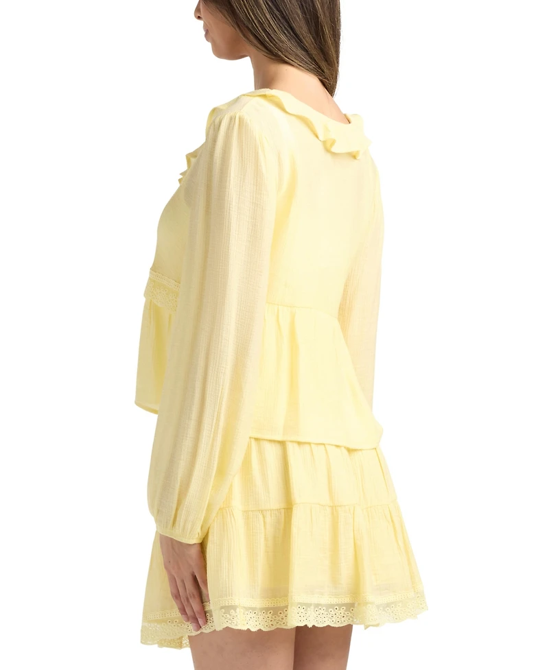 Bcx Women's Textured Long-Sleeve Peplum Top