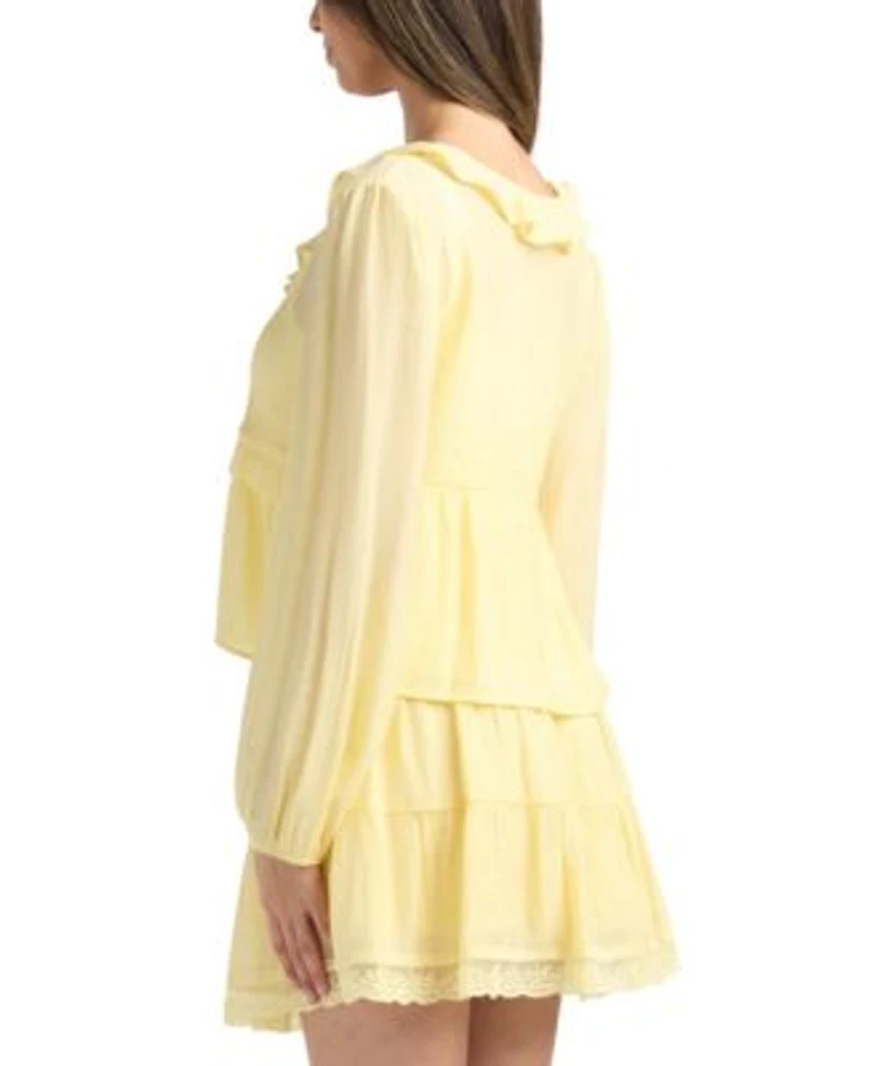 Bcx Womens Textured Long Sleeve Peplum Top Yellow Mini Skirt Set