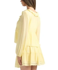 Bcx Womens Textured Long Sleeve Peplum Top Yellow Mini Skirt Set