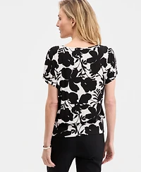 Jm Collection Women's Printed Banded-Hem Short-Sleeve Knit Top, Macy's Exclusive