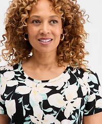 Jm Collection Women's Printed Scoop-Neck Short Sleeve Top, Macy's Exclusive