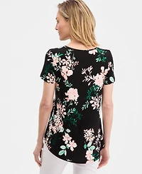 Jm Collection Women's Printed Scoop-Neck Short Sleeve Top, Macy's Exclusive