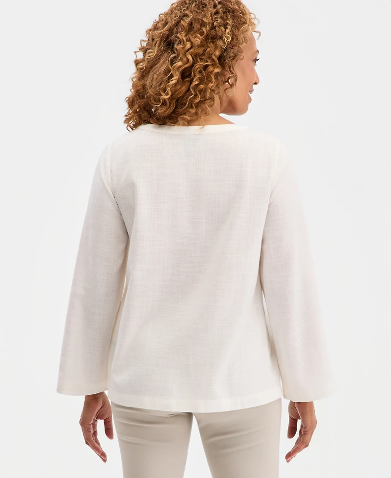 Jm Collection Women's Lace-Up Linen-Blend Top, Macy's Exclusive