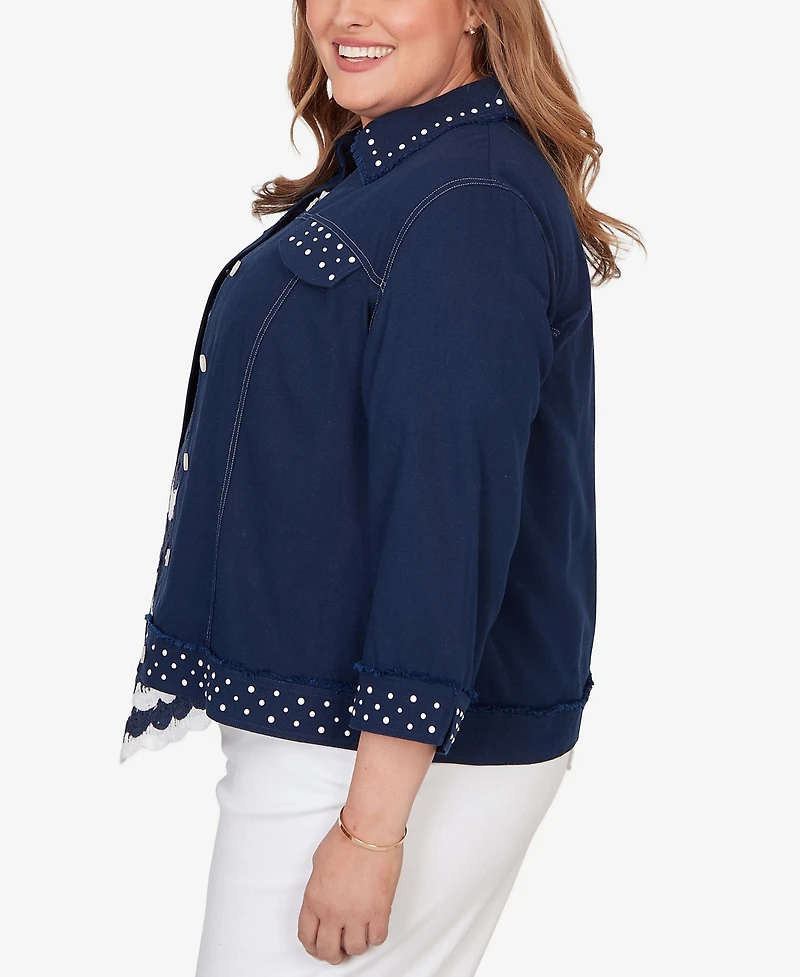 Alfred Dunner Plus Port Side Pearl Trim Denim Jacket