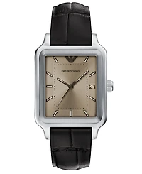 Emporio Armani Men's Quartz Three-Hand Brown Leather Watch, 36mm