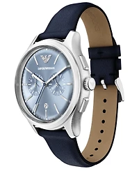 Emporio Armani Men's Quartz Chronograph Blue Leather Watch, 42mm