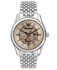 Emporio Armani Men's Automatic Three-Hand Silver Stainless Steel Watch, 43mm