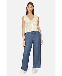 Yumi Women's V Neck Button Down Crochet Knitted Top