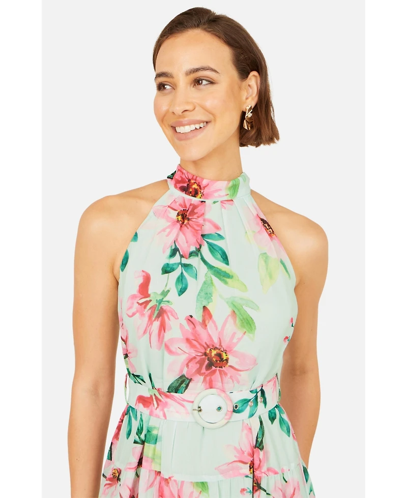 Yumi Women's Floral Halter Neck Midi Dress