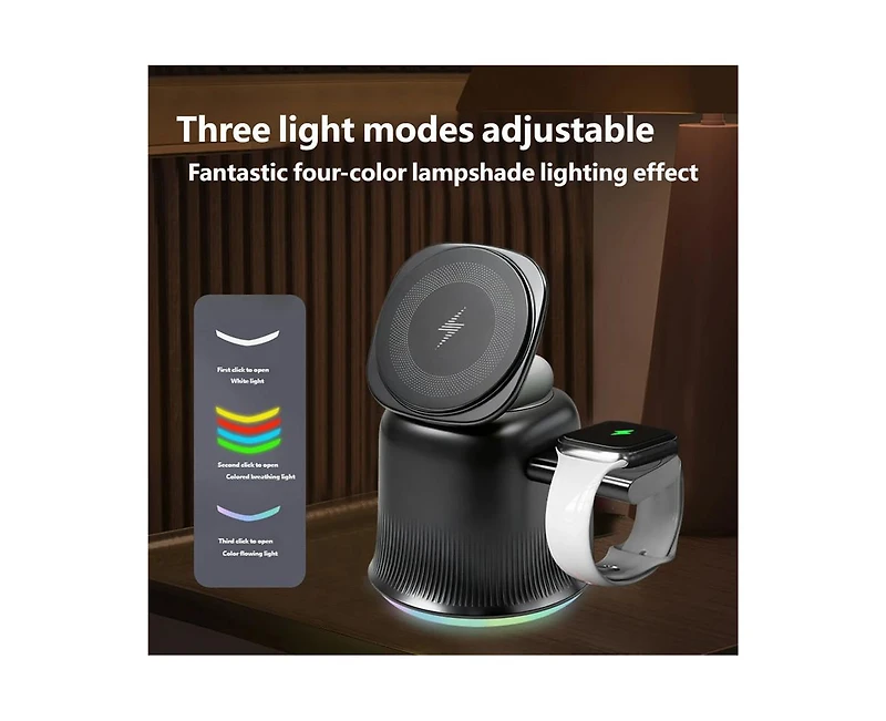 Risokeys 3-in-1 Wireless Charger with Charging Port - Compatible with Phone, Earphones and Watch, Magnetic Stand with MagSafe