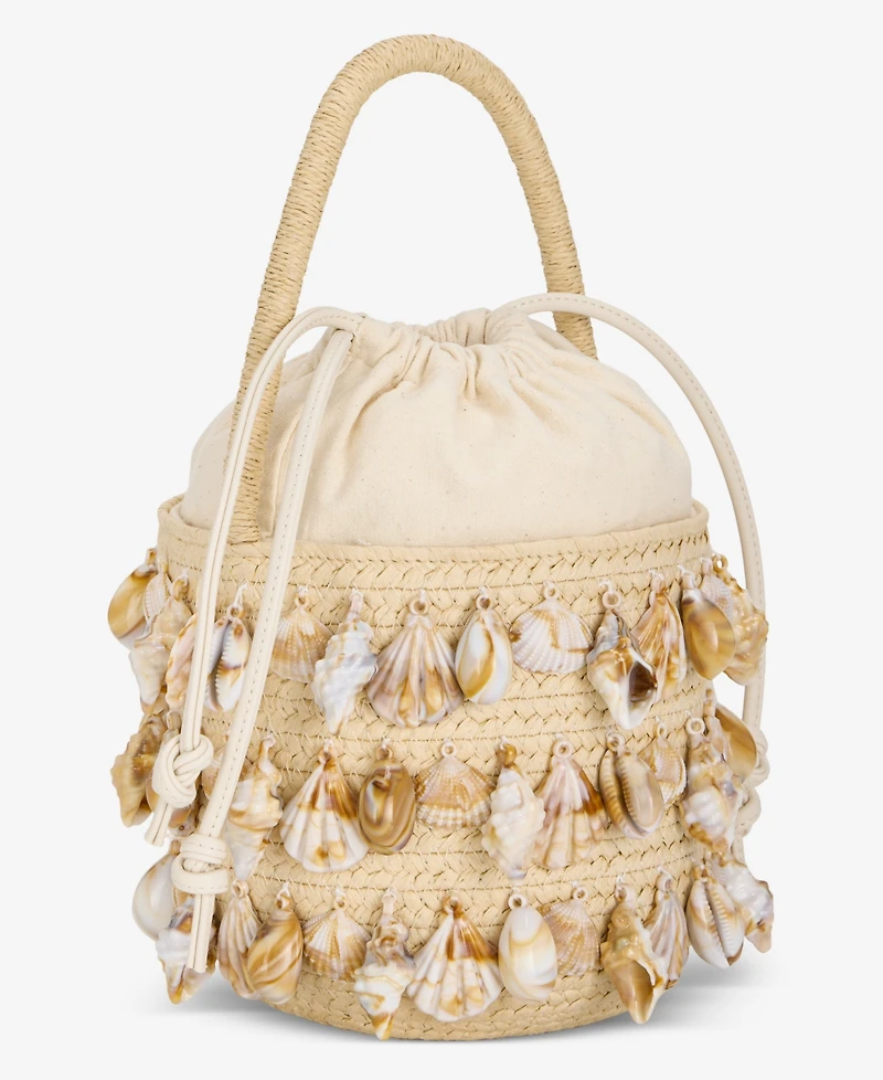 I.n.c. International Concepts Shell Embellished Straw Bucket Bag, Macy's Exclusive