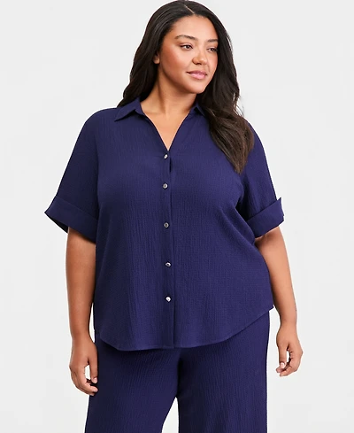 Anne Klein Essentials Plus Collared Button-Front Shirt