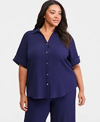 Anne Klein Essentials Plus Collared Button-Front Shirt