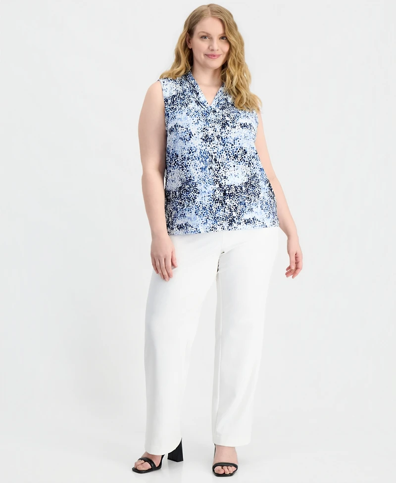 Anne Klein Plus Triple-Pleat V-Neck Sleeveless Top