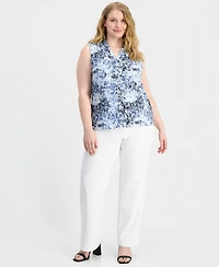 Anne Klein Plus Triple-Pleat V-Neck Sleeveless Top