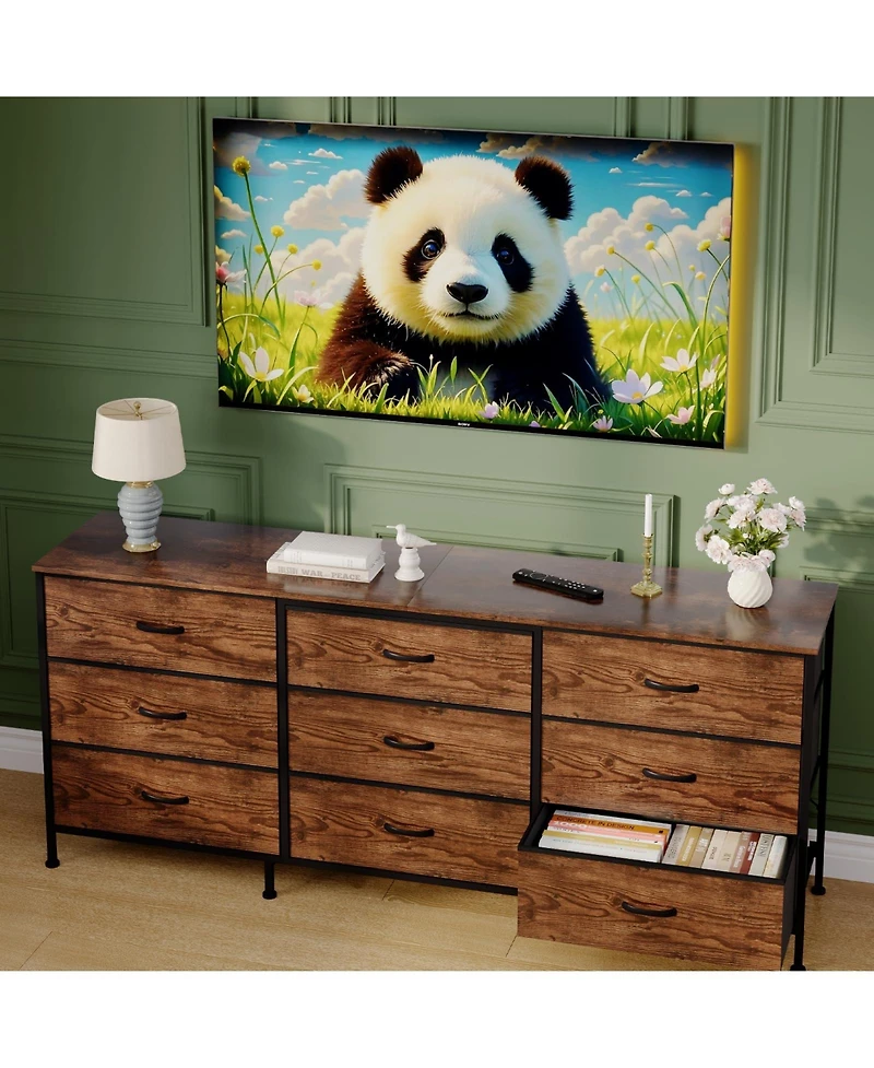 gaomon 63 Inch Dresser Tv Stand with 9 Fabric Drawers, Large Storage Chest