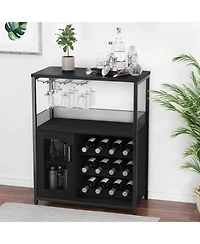 gaomon 3-Tier Wine Bar Cabinet with Detachable Wine Rack and Drawer Industrial Sideboard and Buffet Cabinet with Glass Holder and Mesh Door