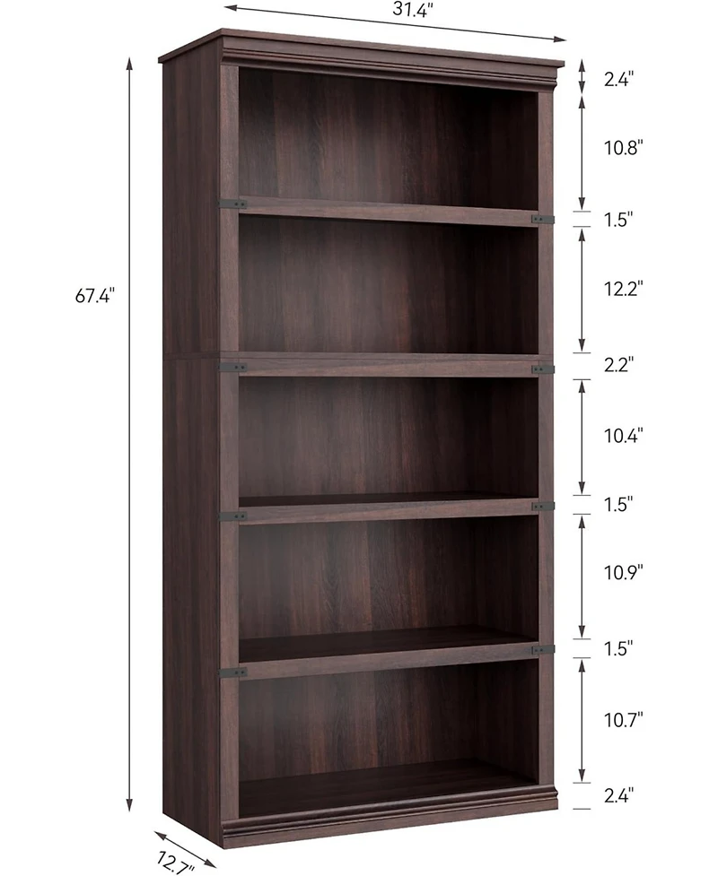 gaomon 67.4" Tall 5-Tier Farmhouse Bookcase – Wooden Bookshelf with Open Display Shelves and Storage, Freestanding Home Office, Living Roo