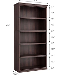 gaomon 67.4" Tall 5-Tier Farmhouse Bookcase – Wooden Bookshelf with Open Display Shelves and Storage, Freestanding Home Office, Living Roo