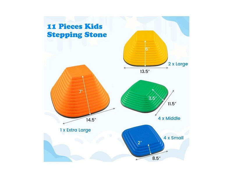 Slickblue 11-Piece Kids Square Stepping Stones Stackable Indoor Outdoor