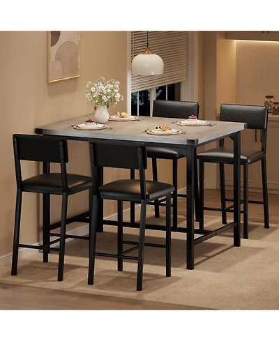 gaomon 5 Piece Dining Table Set for 4 with Footrest and Corner Protectors, Counter Height Kitchen Table with Upholstered Bar Stools