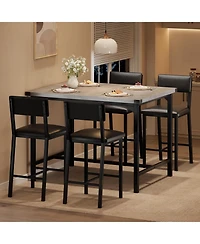 gaomon 5 Piece Dining Table Set for 4 with Footrest and Corner Protectors, Counter Height Kitchen Table with Upholstered Bar Stools