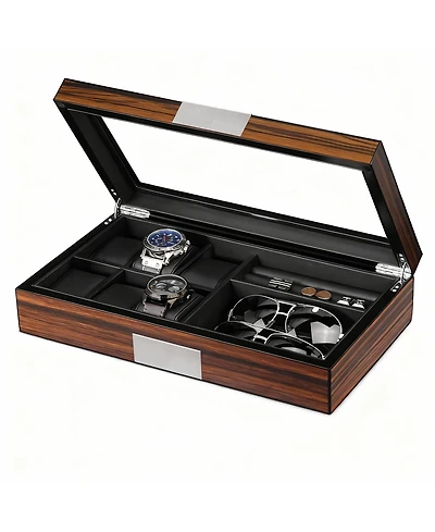 Yigii Luxury Pu Leather Watch, Cufflinks & Sunglasses Organizer