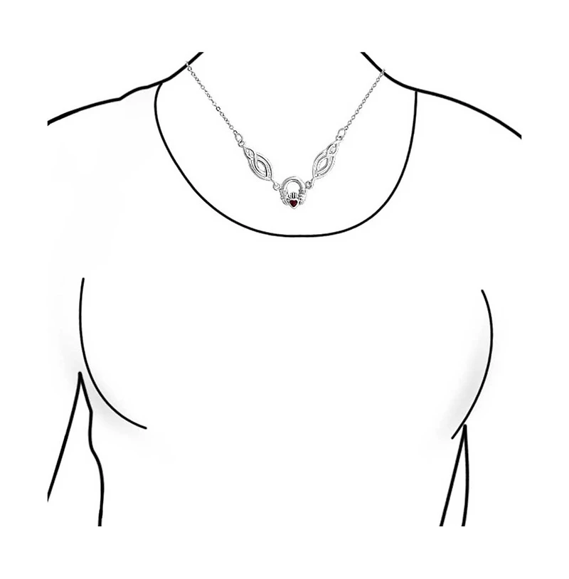 Bling Jewelry Celtic Friendship Heart Trinity Love Knot Collar Claddagh Necklace with and Red Garnet