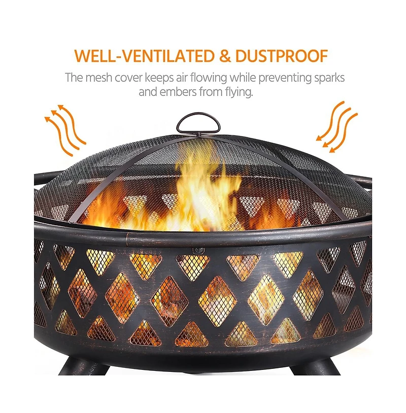 Yaheetech Rounded Outdoor Iron Fire Pit Wood Burning Heating for Bonfire