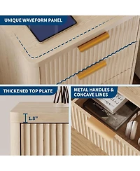 gaomon Fluted Nightstand with Charging Station, Mid Century Modern Fluted Nightstand