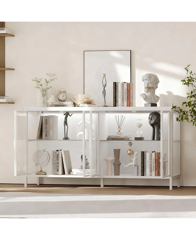 Yigii Led Illuminated Sideboard with Clear Shelves and Metal Frame for Living Room