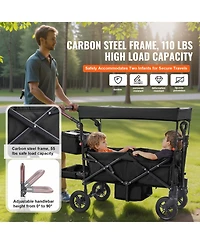 Mecale Wagon Stroller for 2 Kids, Collapsible Push Pull Quad with Adjustable Handle, Harness, Removable Canopy, 4 Wheels Brakes