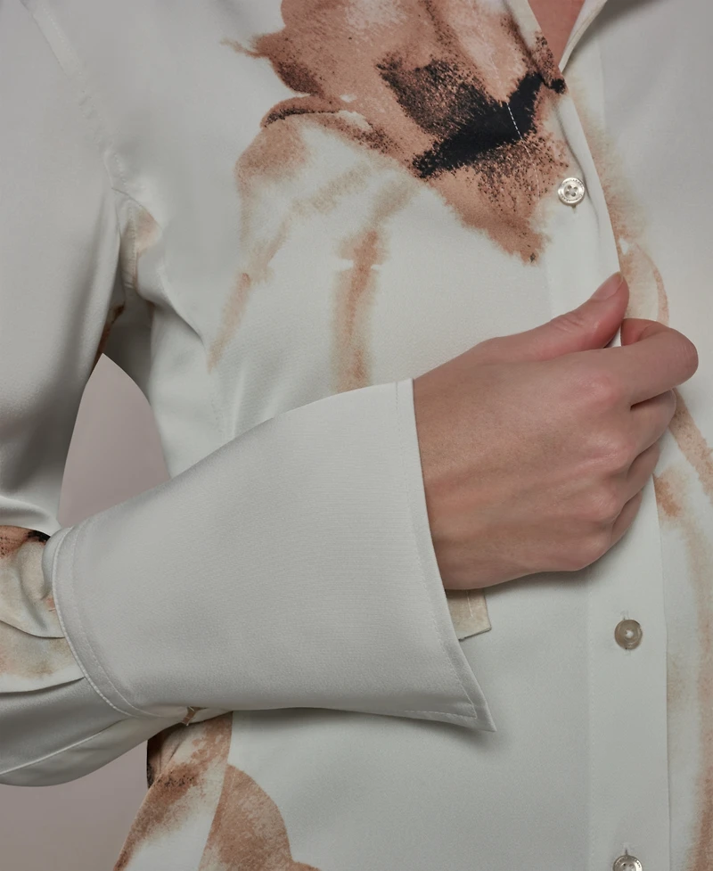 Donna Karan New York Petite Button Front Collared Top