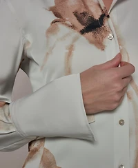 Donna Karan New York Petite Button Front Collared Top