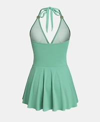 Cupshe Women's Metal-Trim Ruched V-Neck Halter Swim Dress